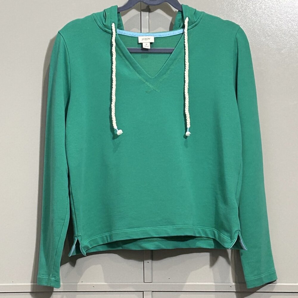 J. Crew Kelly Green V-Neck Hoodie Pullover Tasseled Women's Size Small